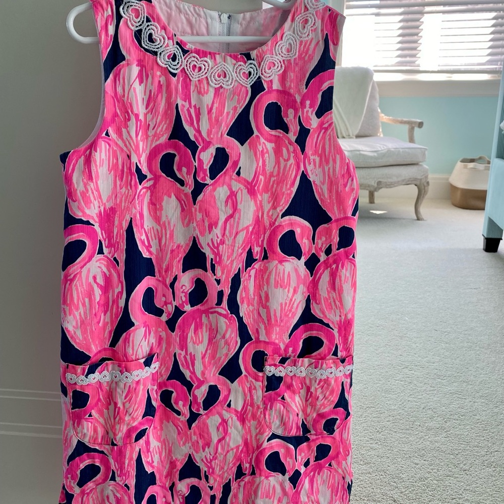 Lilly Pulitzer Pink & Navy Flamingo Dress Girls Size 10